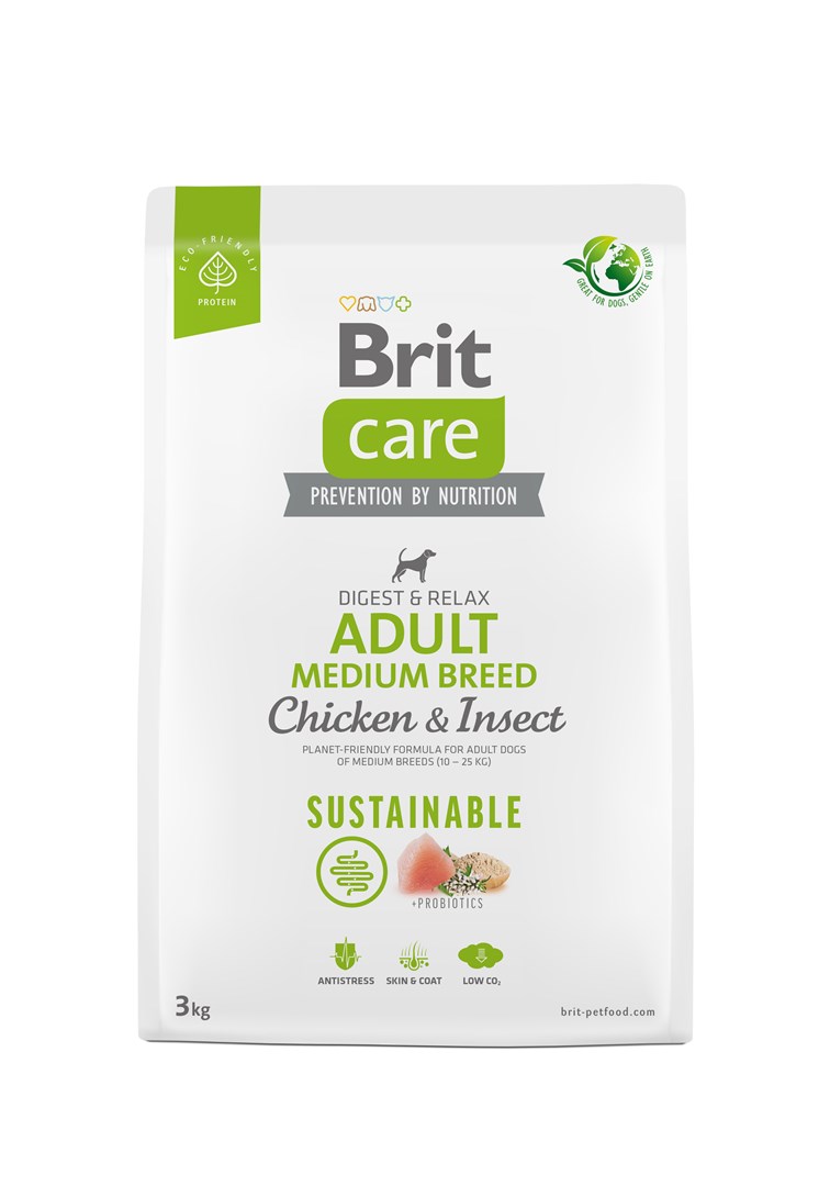 BRIT Care Dog Sustainable Adult Medium Breed Piščanec & Hrošči - suha hrana za pse - 3 kg