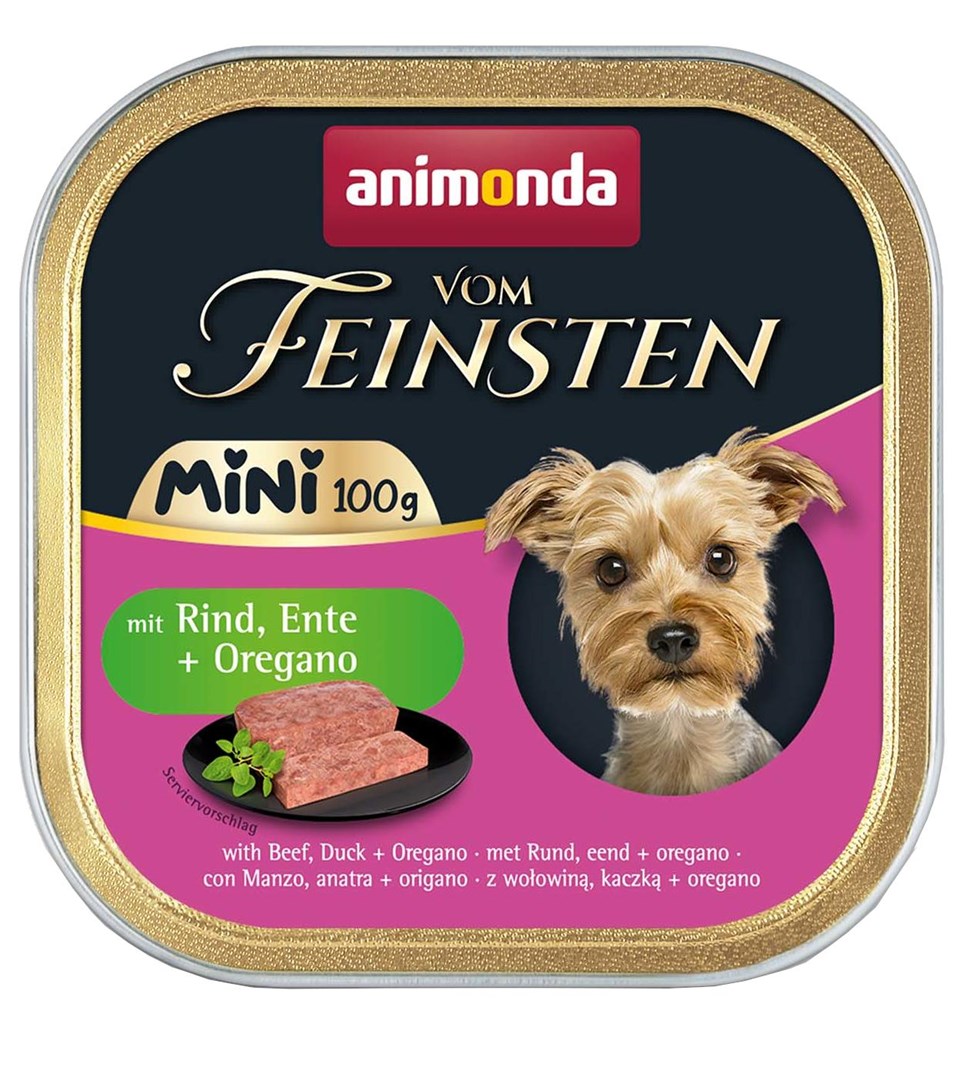 Animondu Vom Feinsten - mokra hrana za pse s govedino, račkom in origanom (100 g)