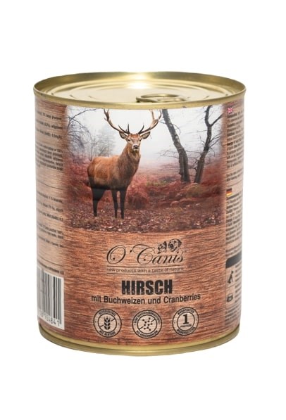 O'CANIS pasja hrana v pločevinki – jelen s ajdovo kašo, 800 g