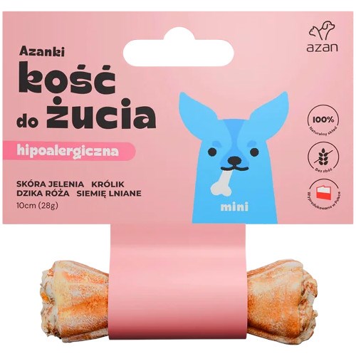 RIT AZANKI Hypoallergenic kost iz jelenje kože z zajcem in lanenim semenom, MINI - pasja poslastica, 10 cm