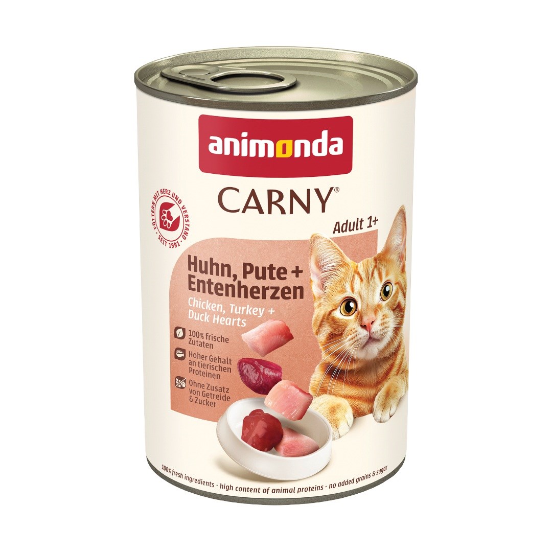 ANIMONDA Carny Adult piščanec, puran, račja srca - mokra hrana za mačke - 400 g