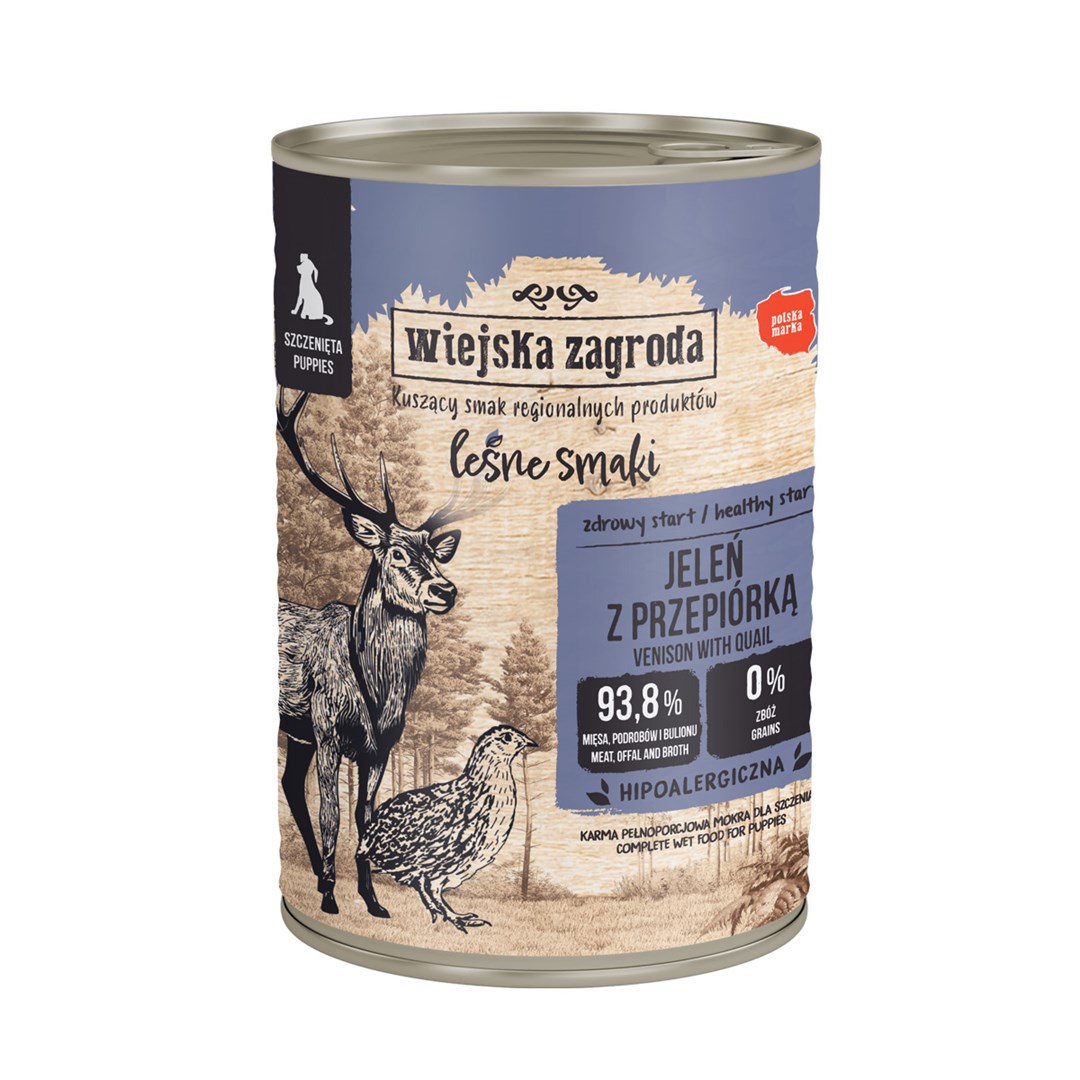WIEJSKA ZAGRODA Šumski okusi Puppy Jelen s prepelicom - mokra hrana - 400g