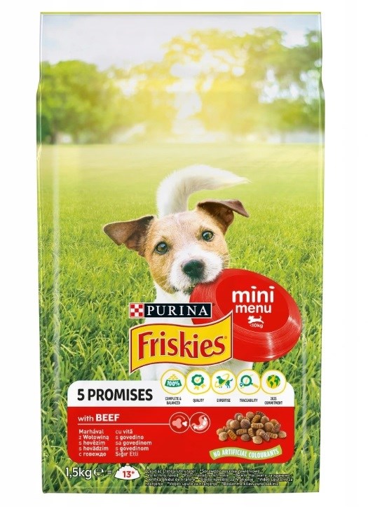 FRISKIES Mini Menu govedina z zelenjavo, suha hrana za pse, 1.5 kg