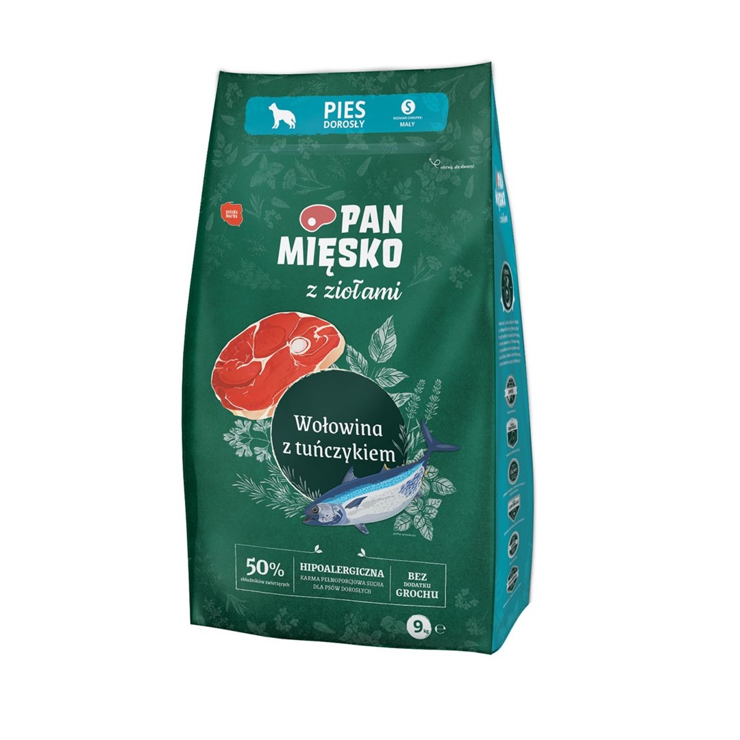 DRNA suha hrana za pse z govedino, tuno in zelišči - 9 kg