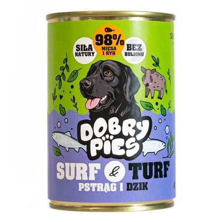 DOBRY PIES Surf & Turf mokra hrana za pse – piščanec in divji prašič – 400 g