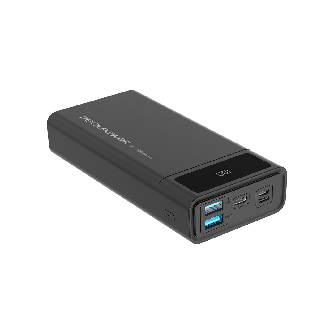 RealPower PB-20k PD power bank, 20000 mAh, črna