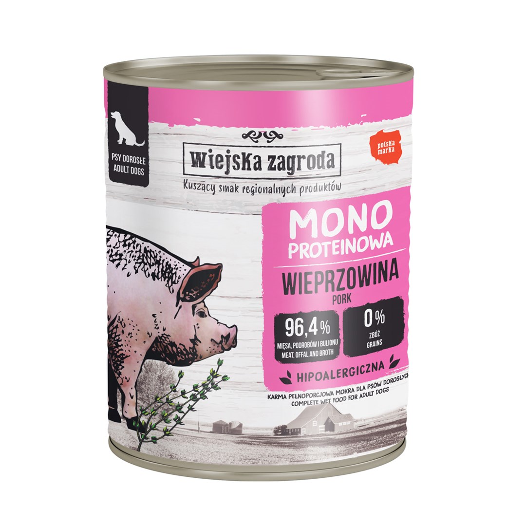 WIEJSKA ZAGRODA Mono Svinjetina - mokra hrana za pse - 800g