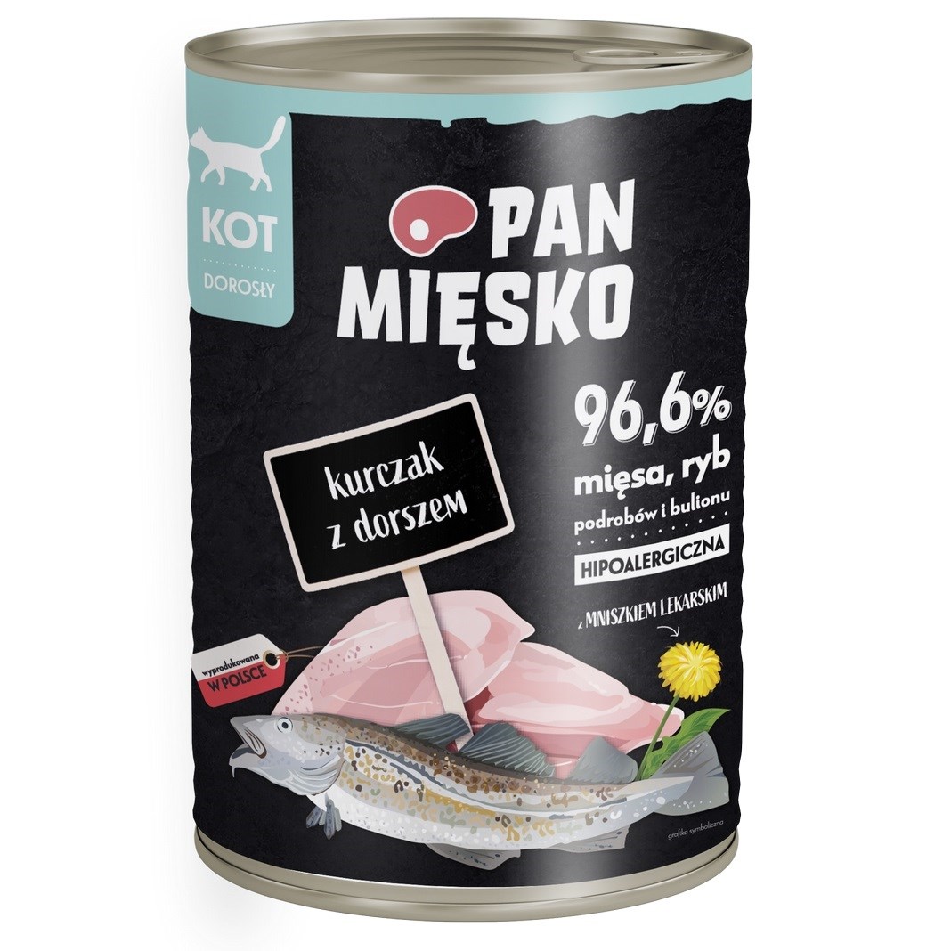 PAN MIĘSKO Piščanec s trsko - mokra hrana za mačke - 400g