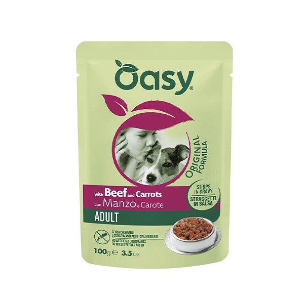OASY Strips in Gravy Adult z Govedino in korenjem - mokra hrana za pse - 100g