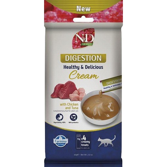FARMINA N&D Quinoa Krema s piščancem in tuno, poslastica za mačke, 4x15g