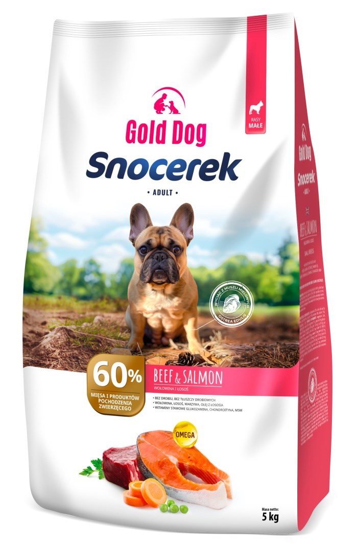 GOLD DOG Snocerek Hrana za male pasme - govedina in losos, suha – 5 kg