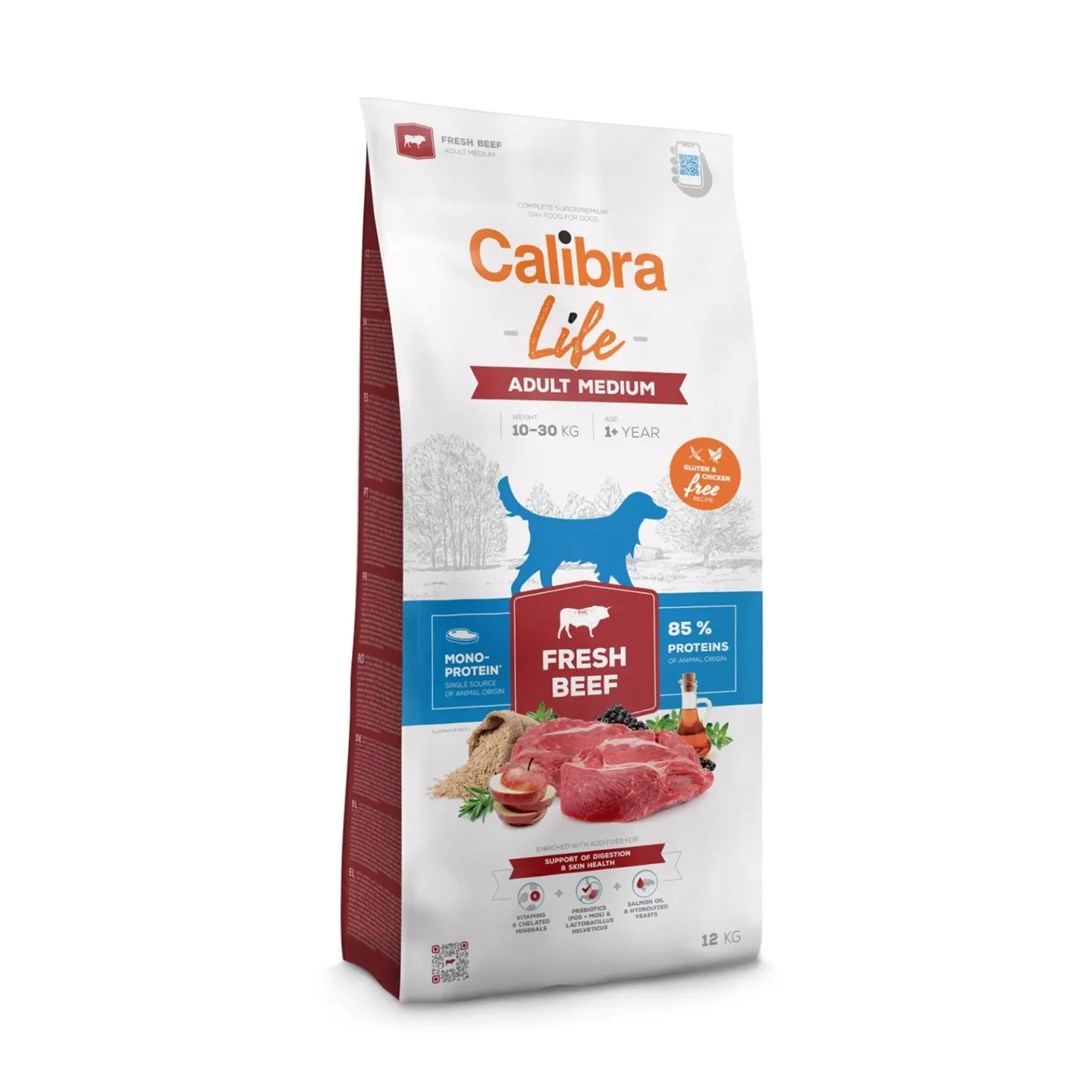 CALIBRA Dog Life Adult Srednje pasme - Sveža govedina - suha pasja hrana - 12kg