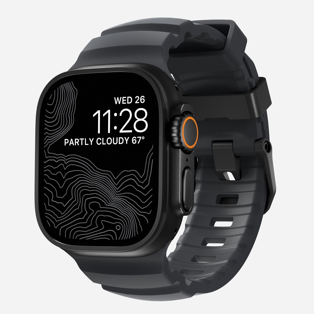 Pametni pašček Nomad Rocky Point (Leather/Titanium) za Apple Watch - Črn