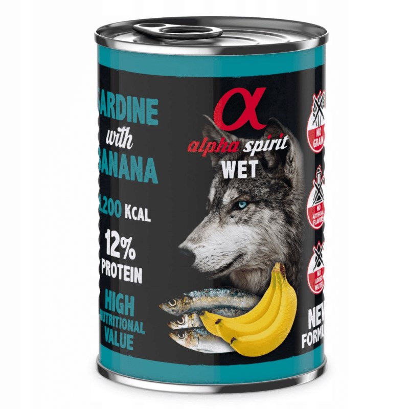 Mokra hrana za pse ALPHA SPIRIT Sardine z banano - 400g