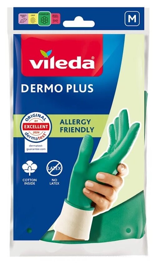 Vileda Dermo Plus 'M' rokavice, zelene, nitril/bombaž