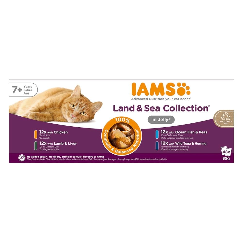 IAMS Senior Meso & Ribe v želeju - mokra hrana za mačke - 48 x 85 g
