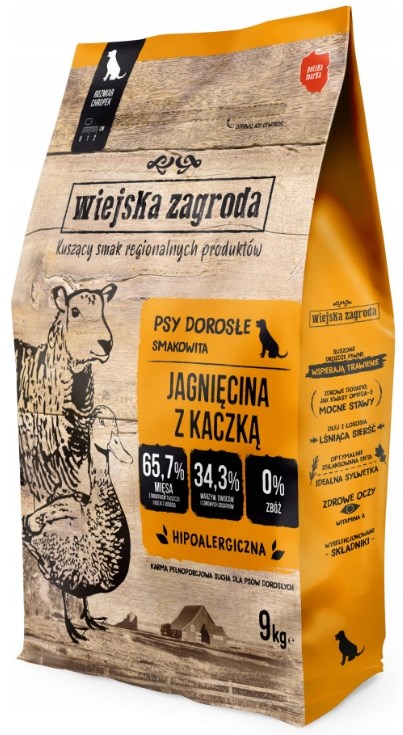 WIEJSKA ZAGRODA Adult Small Lamb with Duck - suha hrana za pse, 9kg