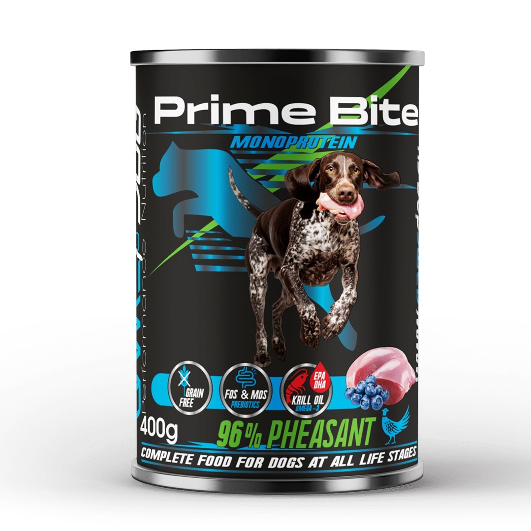 GDO PRIME BITE Monoproteinska mokra hrana za pse, fazan z jagodami, 400g