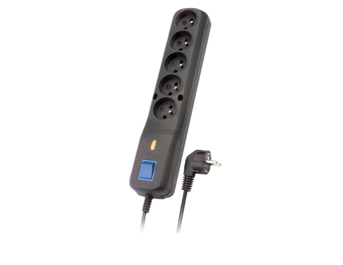 Razdelilnik LES Lestar LV-530W, 5 vtičnic, črne barve, 3m