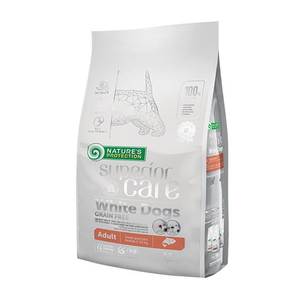 NATURE'S PROTECTION White Dogs Grain Free Junior Small - suha hrana za pasje mladiče (losos) - 1.5 kg