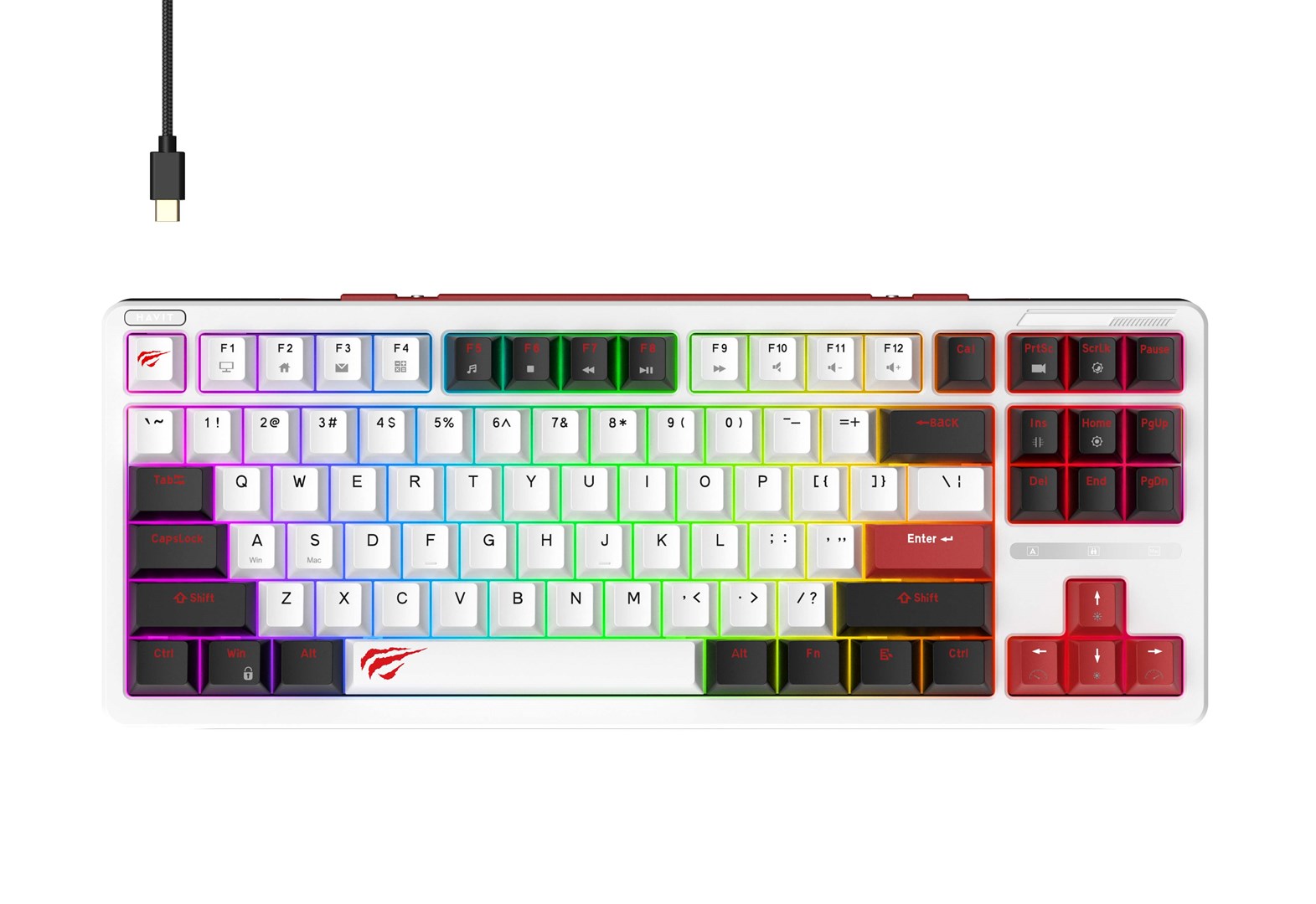 Havit KB902L Gaming tipkovnica, 88 tipk, RGB LED, črna/rdeča/bela