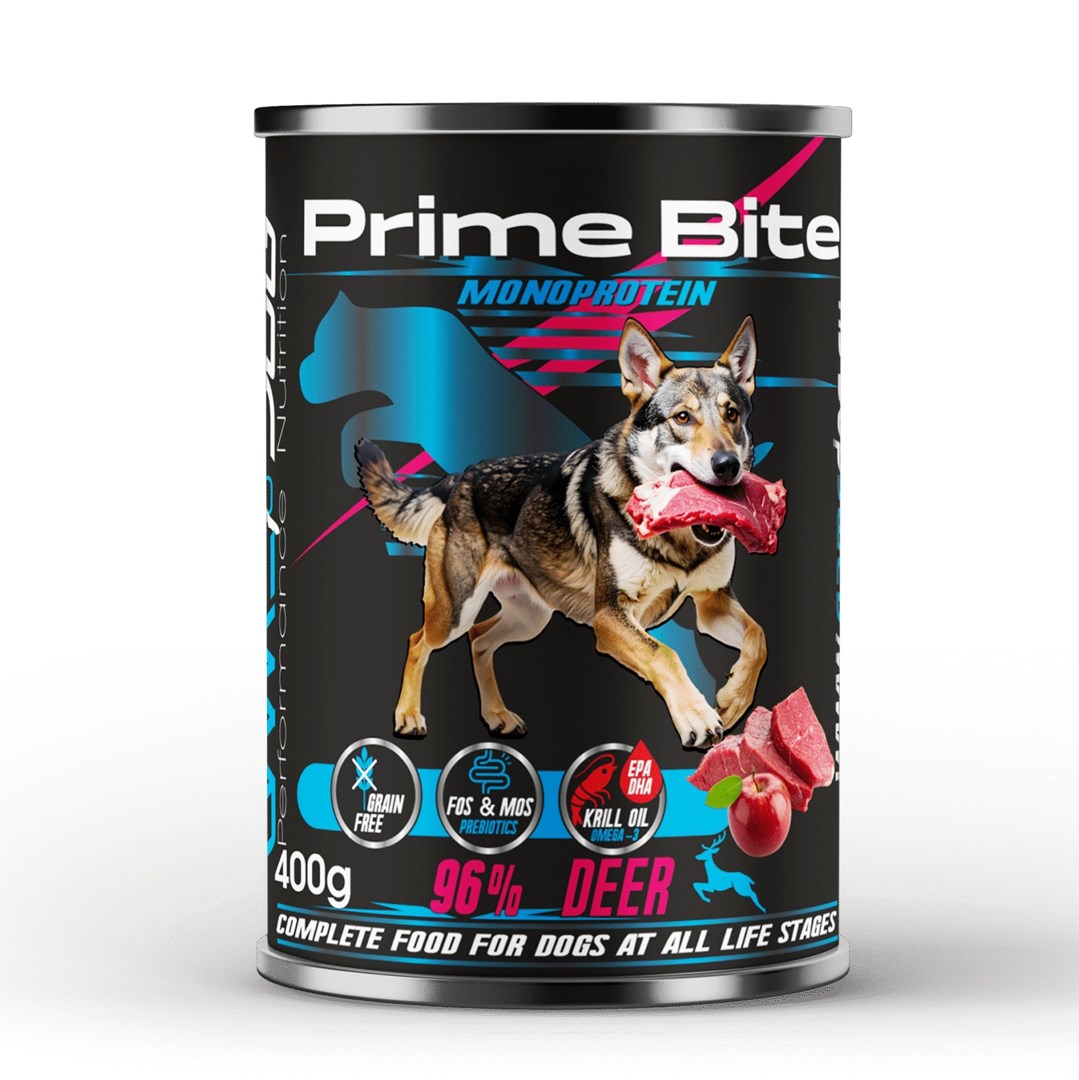 Pasja hrana PRIME BITE Monoprotein Divetina z jabolkom, mokra 400g