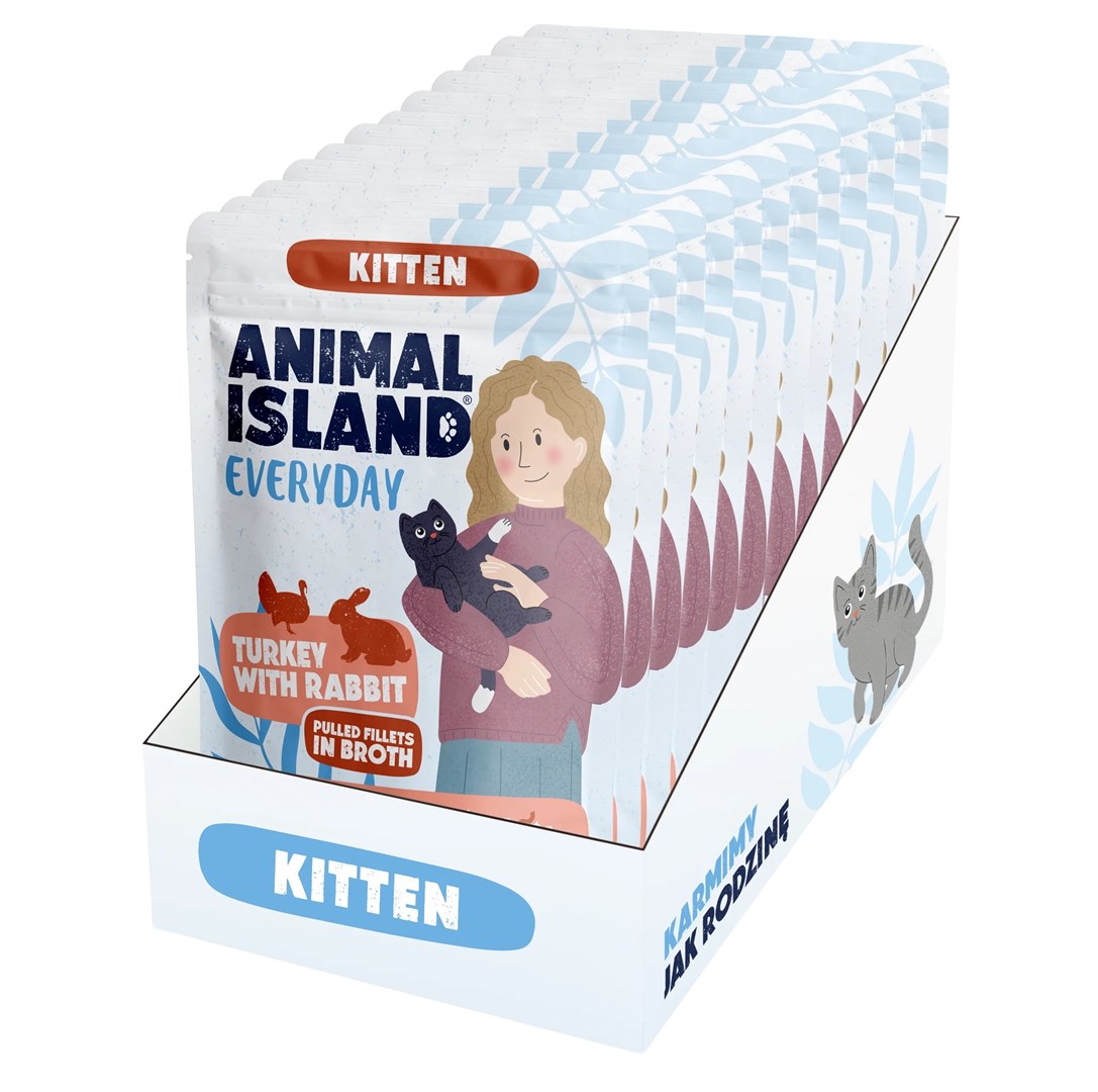 ANIMAL ISLAND Kitten mokra hrana s puranom in kunčjem mesom, 12x85g