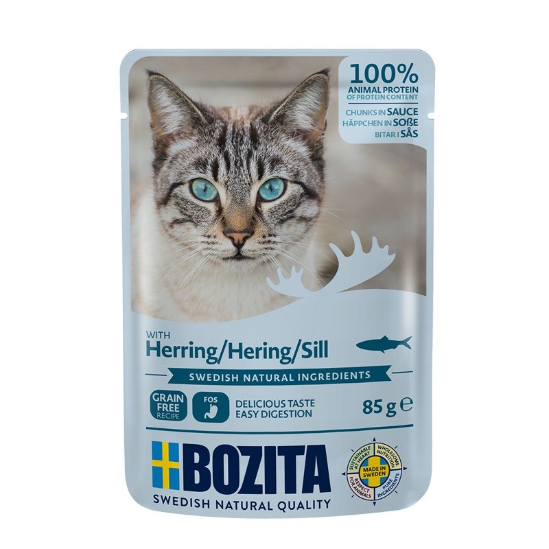 BOZITA Mokra hrana za mačke, koščki sledi v omaki, 85g