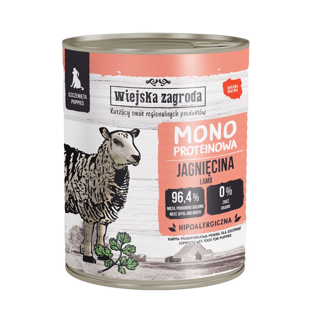 WIEJSKA ZAGRODA Mono Puppy Janjetina - mokra hrana za pse - 800g