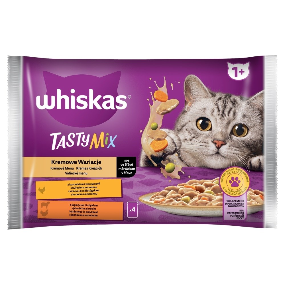 Whiskas Mokra hrana za mačke s puranom, zelenjavo in jagnjetino, 4x85g