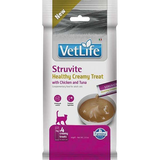 FARMINA Vet Life Cat Struvite priboljšek z Ribo in Piščancem, 4x15g
