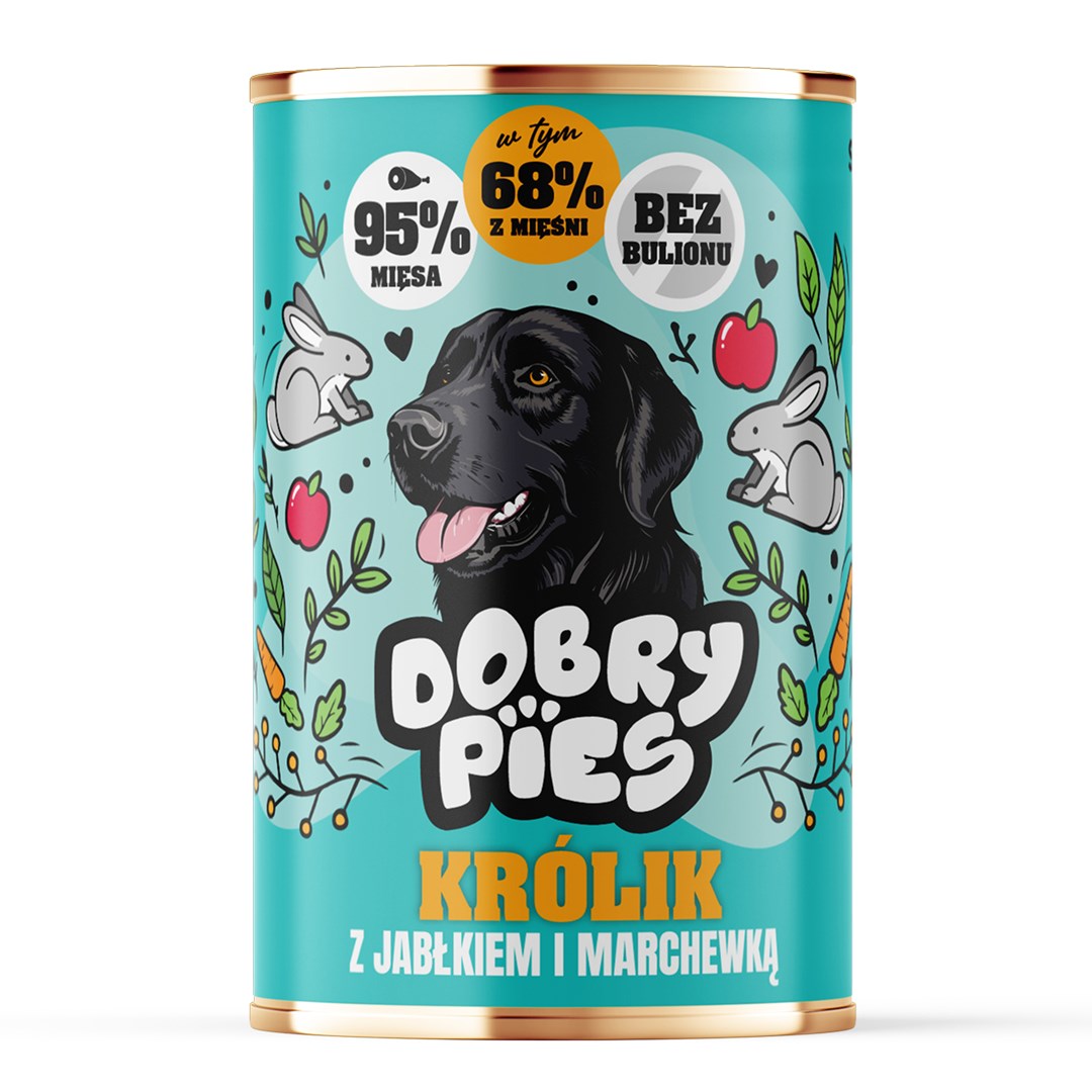 DOBRY PIES mokra hrana za pse, zajec z jabolkom in korenčkom, 400g