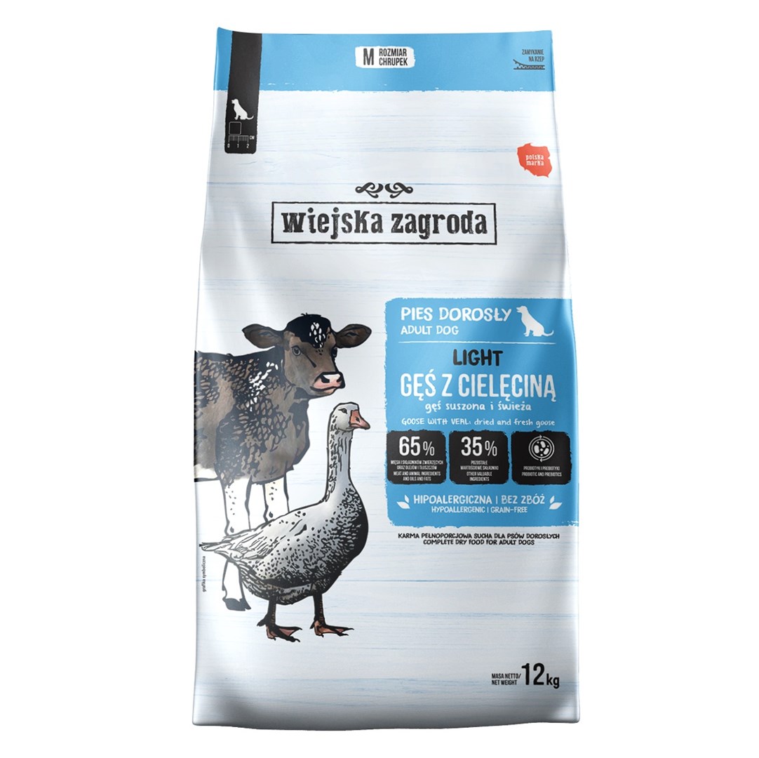 WIEJSKA ZAGRODA Light Goose z račjim mesom, suha hrana za pse, 12kg