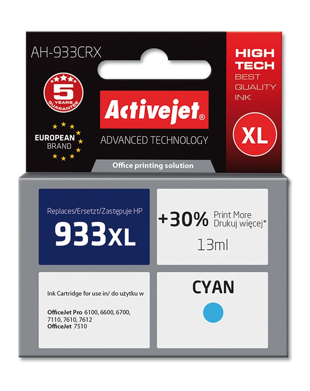 Activejet AH-933CRX črnilo (nadomestno za HP 933XL CN054AE), 14 ml, cian