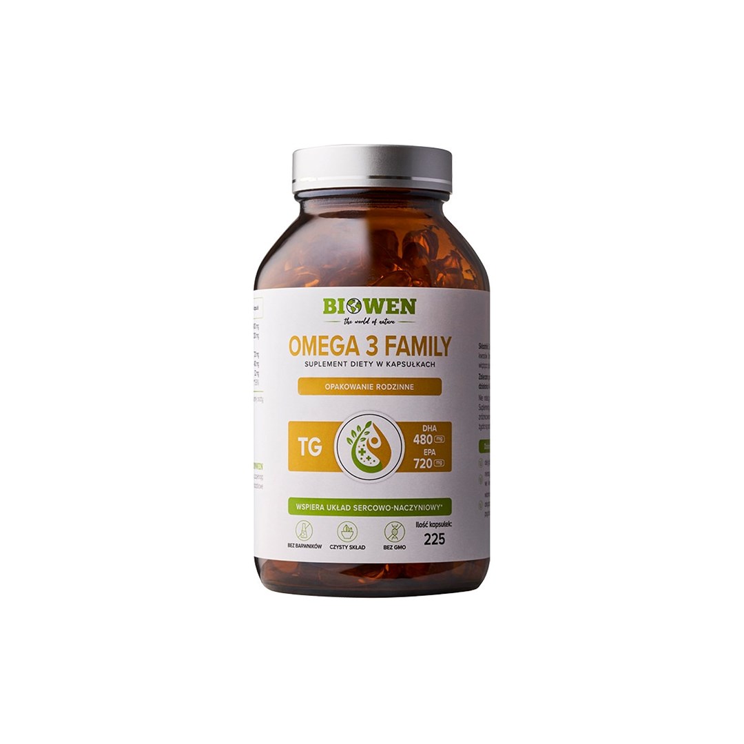 BIOWEN Omega 3 TG Family 720 mg EPA, 480 mg DHA – prehransko dopolnilo za ljudi – 225 kapsul