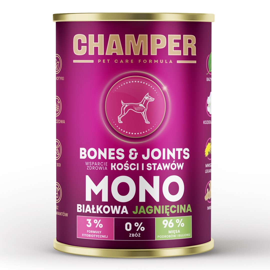 CHAMPER Bones & Joints Monoprotein Jagnjetina - mokra hrana za pse, 400g