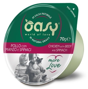 OASY More Nature piščanec z govedino in špinačo - mokra hrana za mačke, 70g