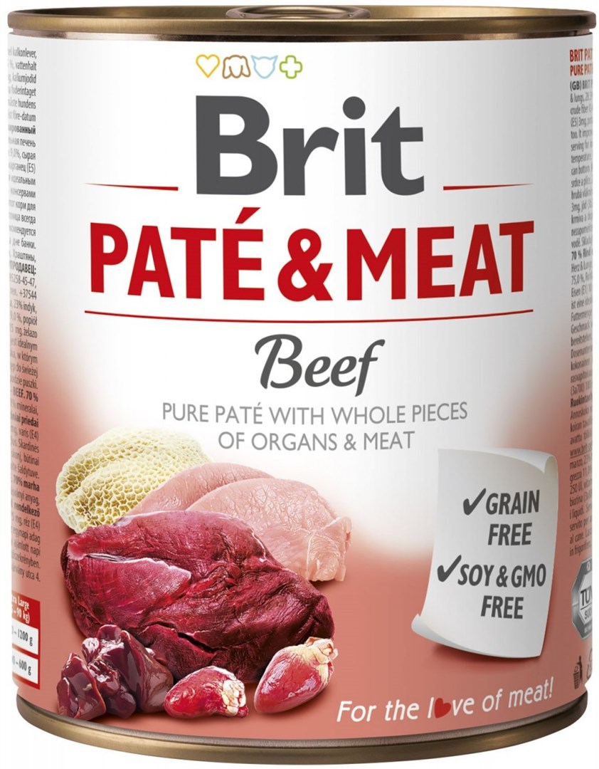BRIT Paté & Meat s govedino, mokra pasja hrana, 800g