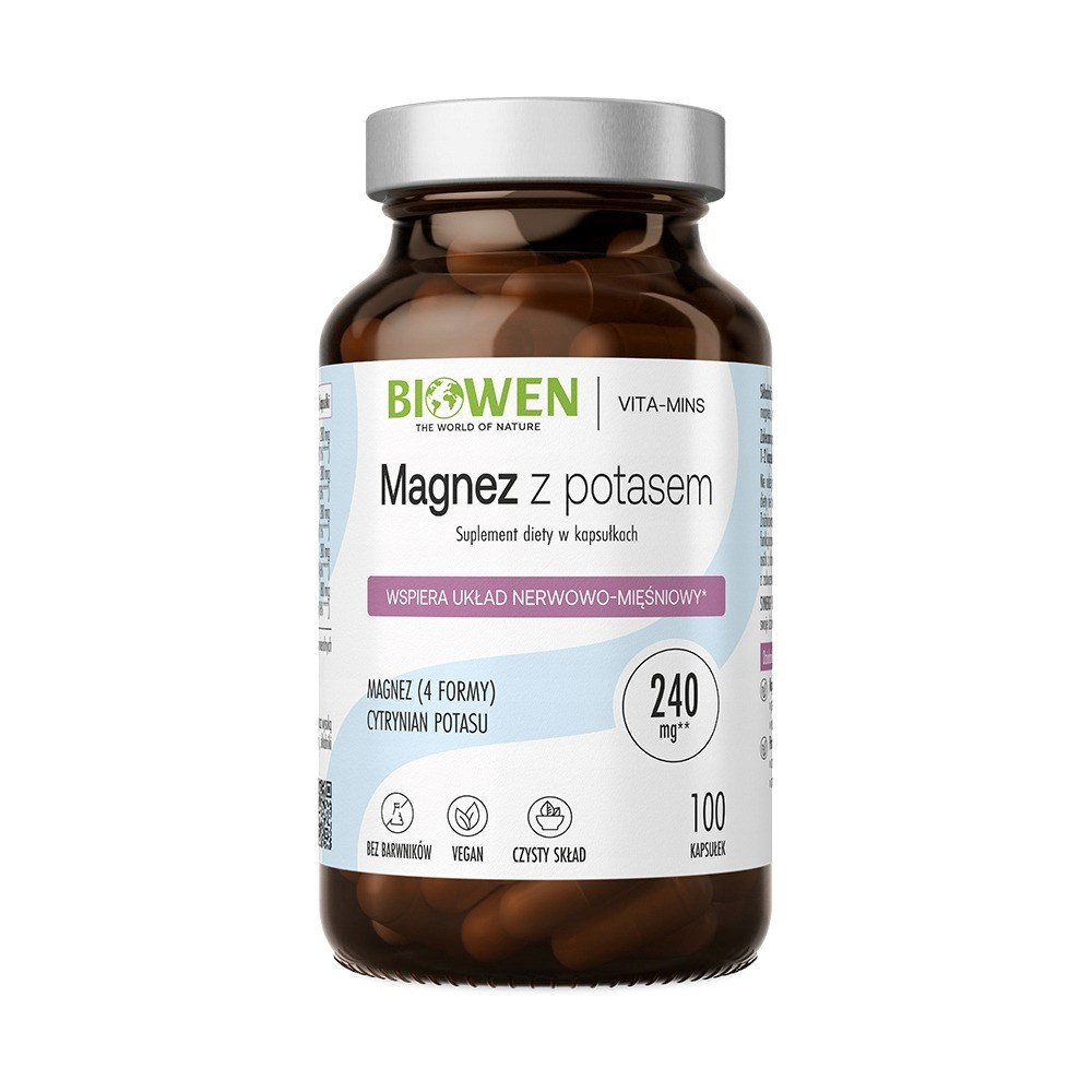BIOWEN Magnezij 4x s Kalijem – prehransko dopolnilo za ljudi – 100 kapsul