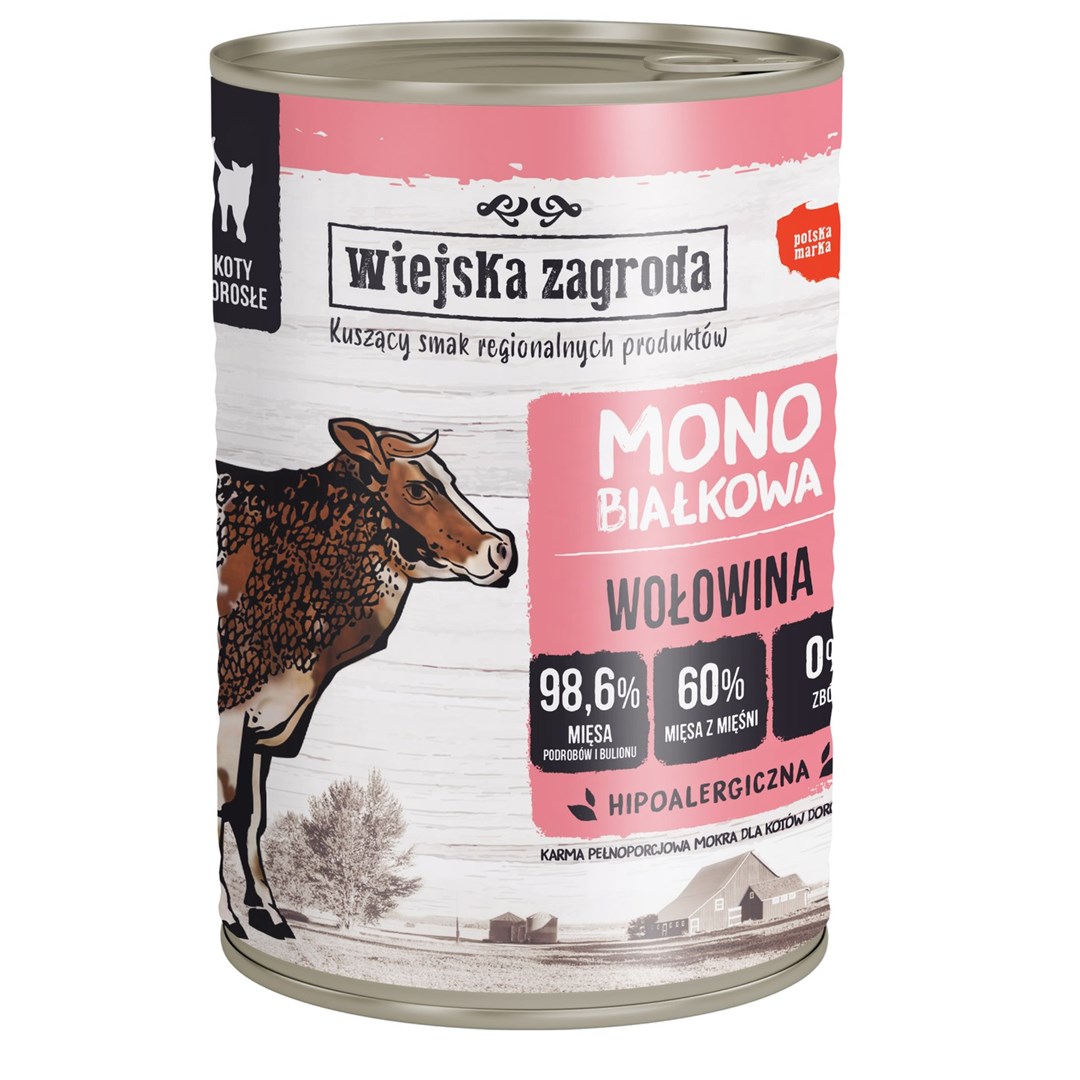 WIEJSKA ZAGRODA Monoprotein govedina - mokra hrana za mačke - 400g