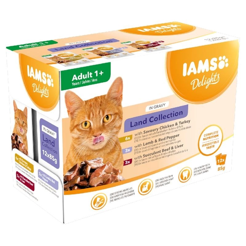 IAMS DELIGHTS Land Collection v omaki, mokra hrana za mačke, 12x85g