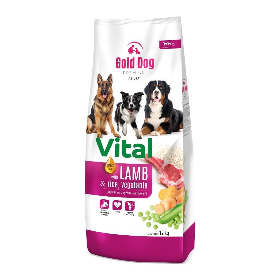 GOLD DOG Premium Vital suha hrana za pse, jagnjetina in riž, 12 kg