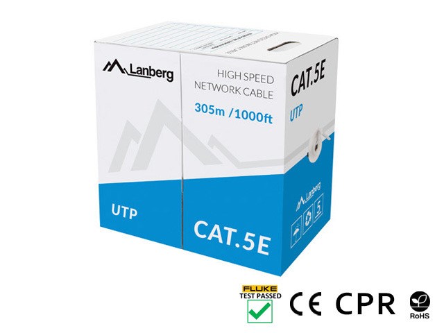 LANBERG mrežni kabel UTP CAT.5E, 305m, bakrena žica, siv