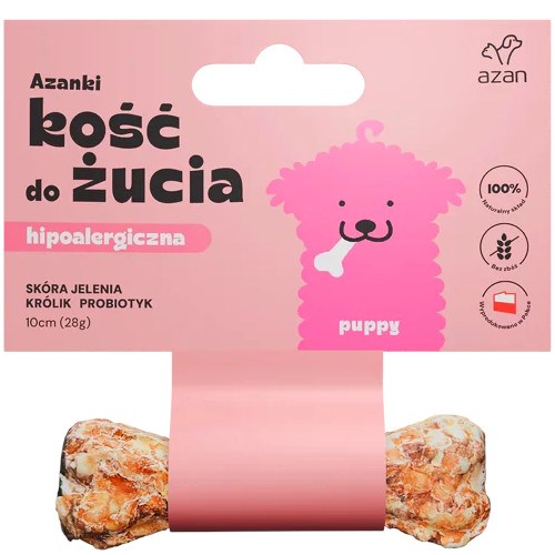 RIT AZANKI Hipoalergena kost iz jelenove kože z zajcem in probiotiki za mladiče - pasja poslastica, 10 cm