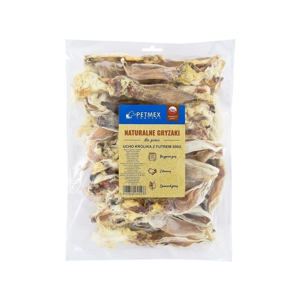 PETMEX Pasje žvečljive priboljške, zajčje uho s kožuhom, 500 g