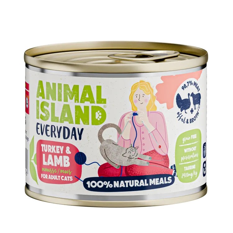 ANIMAL ISLAND Everyday Mokra hrana za mačke, puran in jagnjetina, 200g