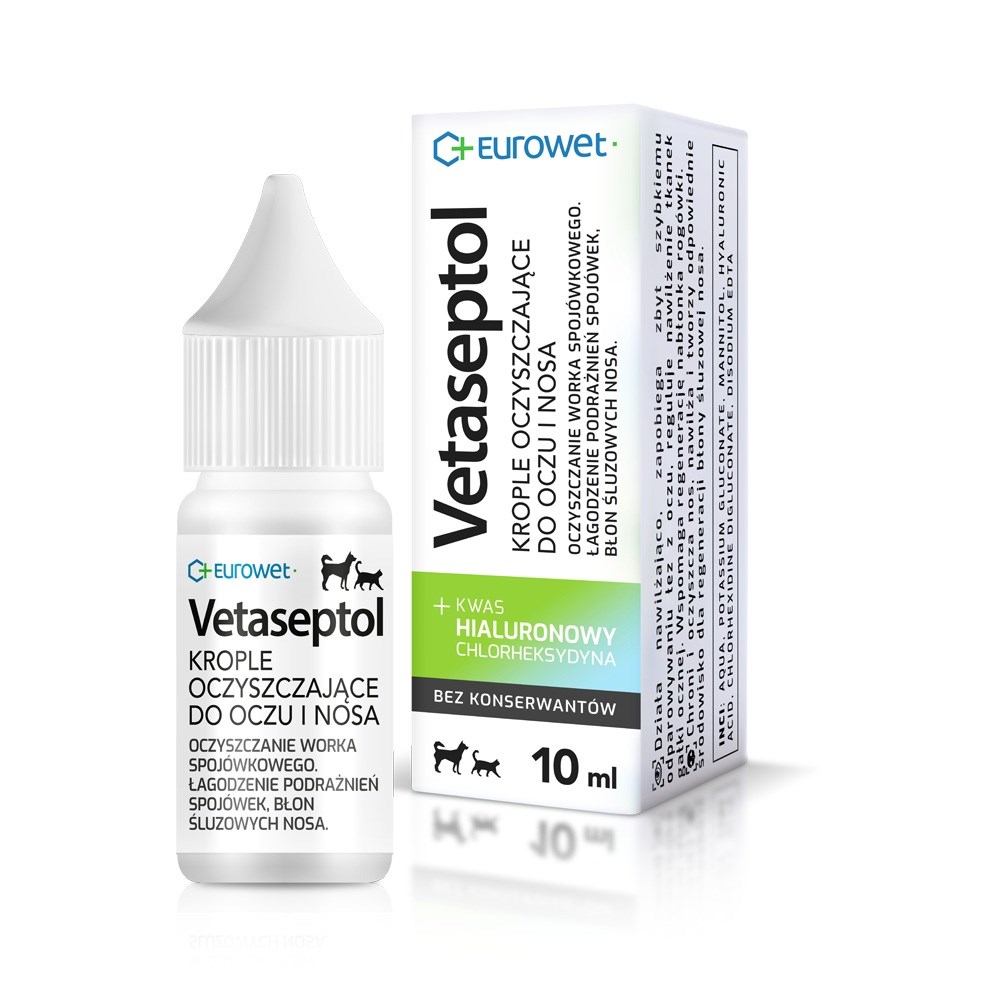 EUROWET Vetaseptol čistilne kapljice za oči in nos, 10ml