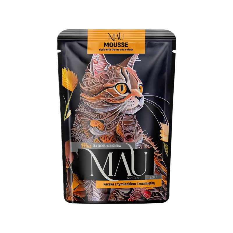 MAU Mousse Mokra hrana za mačke, Račje meso s timijanom in mačjo meto, 85g