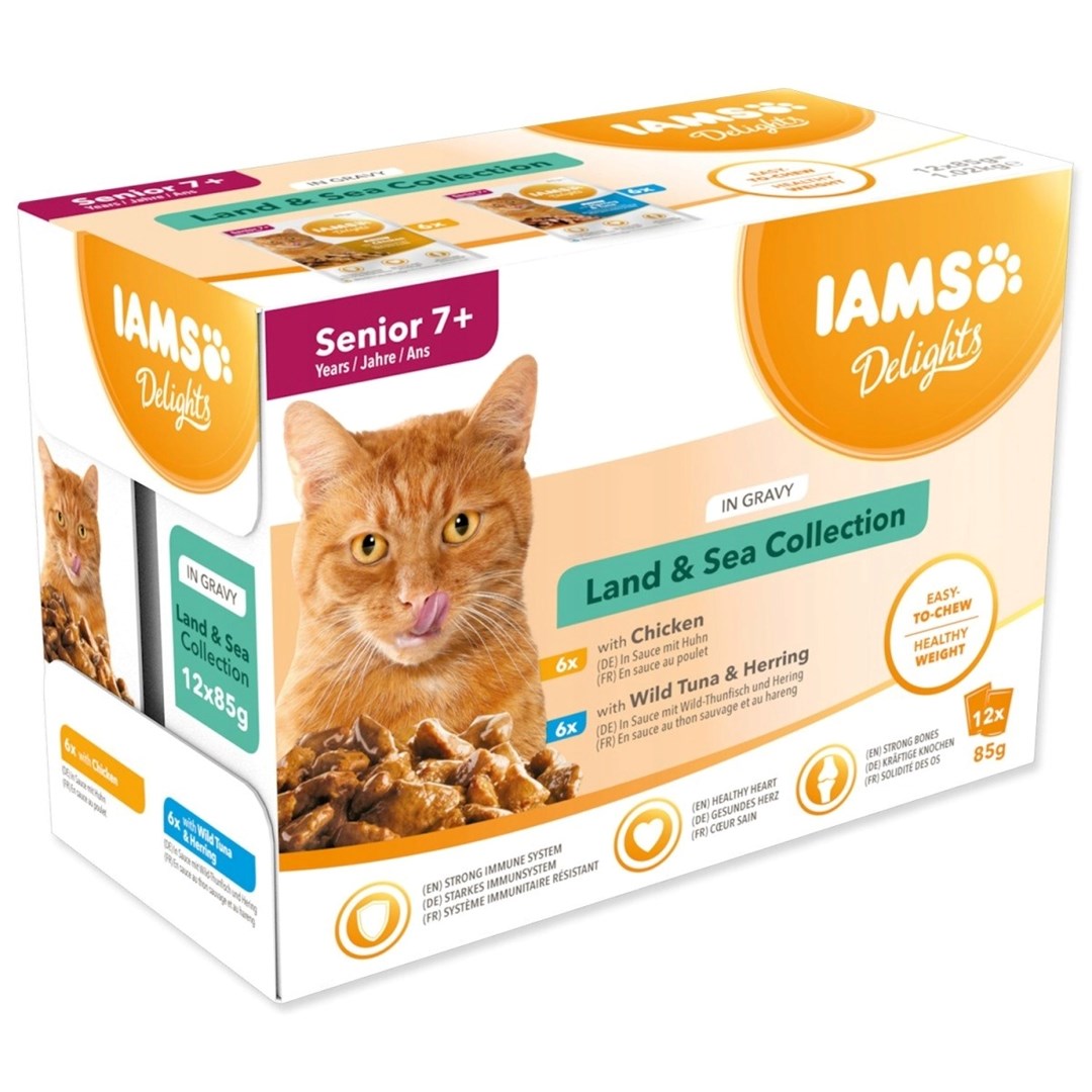 IAMS Delights Senior Kopno & Morje v omaki - mokra hrana za mačke - 12 x 85 g