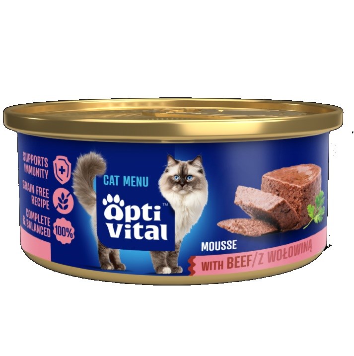 OPTIVITAL Fluffy mousse z govedino - mokra hrana za mačke - 85g